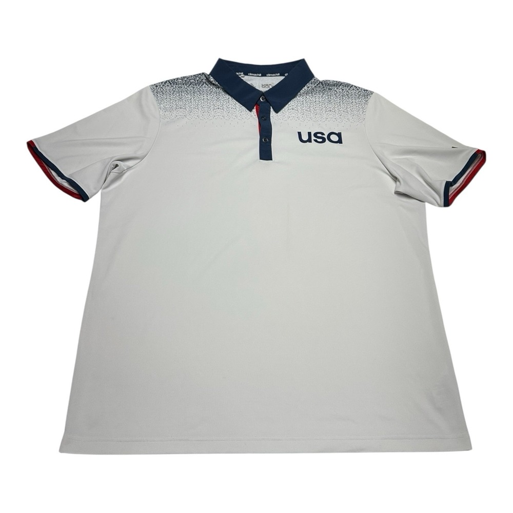 Adidas USA Golf Polo Shirt Men XL White Blue Performance Climachill Short Sleeve